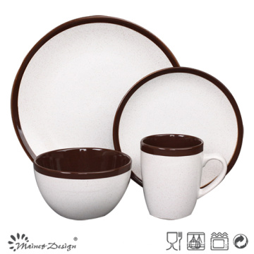 16PCS Ceramic Dinner Set Esmalte de Seesame com Design Aro Colorido